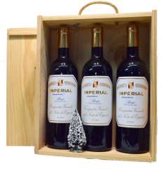 Rode wijn 3 Imperial  en caja de madera
